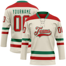 Load image into Gallery viewer, Custom Cream Red-Kelly Green Hockey Lace Neck Jersey