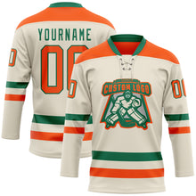 Load image into Gallery viewer, Custom Cream Orange-Kelly Green Hockey Lace Neck Jersey