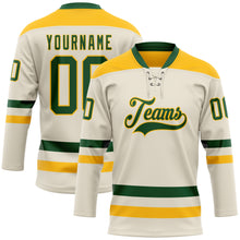 Load image into Gallery viewer, Custom Cream Green-Gold Hockey Lace Neck Jersey