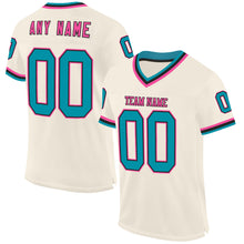 Load image into Gallery viewer, Custom Cream Teal Black-Pink Mesh Authentic Throwback Football Jersey