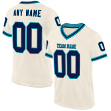 Load image into Gallery viewer, Custom Cream Navy-Teal Mesh Authentic Throwback Football Jersey
