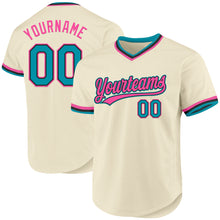 Load image into Gallery viewer, Custom Cream Teal Black-Pink Authentic Throwback Baseball Jersey