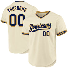 Load image into Gallery viewer, Custom Cream Navy-Old Gold Authentic Throwback Baseball Jersey