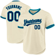 Load image into Gallery viewer, Custom Cream Navy-Teal Authentic Throwback Baseball Jersey