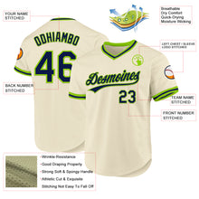 Load image into Gallery viewer, Custom Cream Navy-Neon Green Authentic Throwback Baseball Jersey
