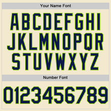 Load image into Gallery viewer, Custom Cream Navy-Neon Green Authentic Throwback Baseball Jersey