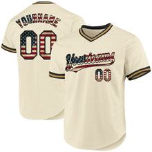 Load image into Gallery viewer, Custom Cream Vintage USA Flag Black-Old Gold Authentic Throwback Baseball Jersey
