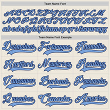 Load image into Gallery viewer, Custom Cream Light Blue-Navy Hockey Jersey