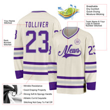 Load image into Gallery viewer, Custom Cream Purple-Gray Hockey Jersey