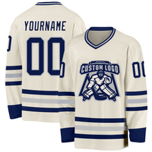 Load image into Gallery viewer, Custom Cream Navy-Gray Hockey Jersey