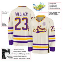 Load image into Gallery viewer, Custom Cream Purple-Gold Hockey Jersey