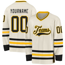 Load image into Gallery viewer, Custom Cream Black-Gold Hockey Jersey
