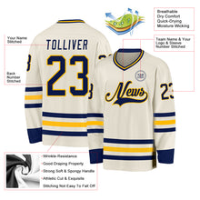 Load image into Gallery viewer, Custom Cream Navy-Gold Hockey Jersey