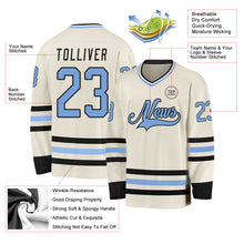 Load image into Gallery viewer, Custom Cream Light Blue Black-White Hockey Jersey