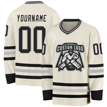 Load image into Gallery viewer, Custom Cream Black-Gray Hockey Jersey
