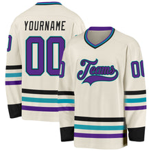 Load image into Gallery viewer, Custom Cream Purple Black-Teal Hockey Jersey