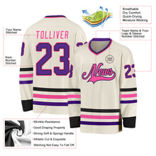 Load image into Gallery viewer, Custom Cream Purple Black-Pink Hockey Jersey