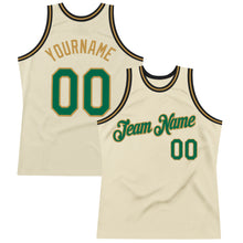 Load image into Gallery viewer, Custom Cream Kelly Green Old Gold-Black Authentic Throwback Basketball Jersey
