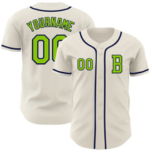 Load image into Gallery viewer, Custom Cream Neon Green-Navy Authentic Baseball Jersey