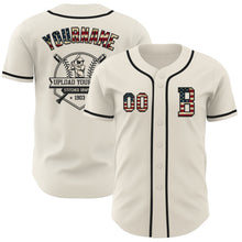 Load image into Gallery viewer, Custom Cream Vintage USA Flag-Black Authentic Baseball Jersey