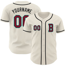 Load image into Gallery viewer, Custom Cream Crimson Black-Aqua Authentic Baseball Jersey
