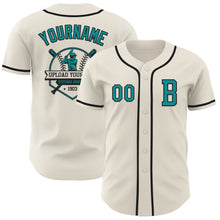 Load image into Gallery viewer, Custom Cream Teal-Black Authentic Baseball Jersey