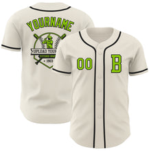 Load image into Gallery viewer, Custom Cream Neon Green-Black Authentic Baseball Jersey