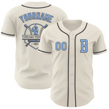 Load image into Gallery viewer, Custom Cream Light Blue-Steel Gray Authentic Baseball Jersey