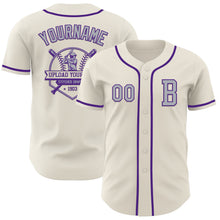 Load image into Gallery viewer, Custom Cream Gray-Purple Authentic Baseball Jersey