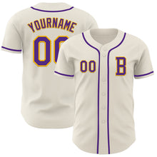 Load image into Gallery viewer, Custom Cream Purple-Gold Authentic Baseball Jersey