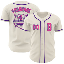 Load image into Gallery viewer, Custom Cream Pink-Purple Authentic Baseball Jersey