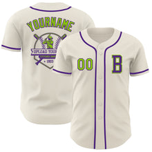 Load image into Gallery viewer, Custom Cream Neon Green-Purple Authentic Baseball Jersey