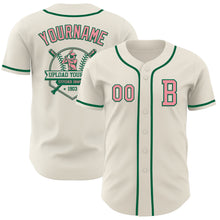Load image into Gallery viewer, Custom Cream Medium Pink-Kelly Green Authentic Baseball Jersey