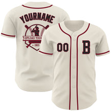 Load image into Gallery viewer, Custom Cream Black-Crimson Authentic Baseball Jersey