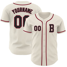 Load image into Gallery viewer, Custom Cream Black-Crimson Authentic Baseball Jersey