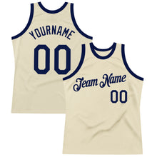 Load image into Gallery viewer, Custom Cream Navy Authentic Throwback Basketball Jersey