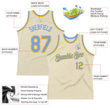 Load image into Gallery viewer, Custom Cream Light Blue-Gold Authentic Throwback Basketball Jersey