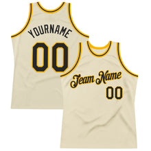 Load image into Gallery viewer, Custom Cream Black-Gold Authentic Throwback Basketball Jersey