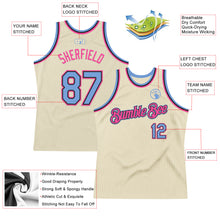 Load image into Gallery viewer, Custom Cream Light Blue Black-Pink Authentic Throwback Basketball Jersey