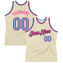 Load image into Gallery viewer, Custom Cream Light Blue Black-Pink Authentic Throwback Basketball Jersey