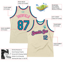 Load image into Gallery viewer, Custom Cream Teal Black-Pink Authentic Throwback Basketball Jersey