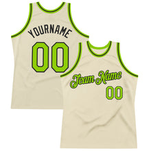 Load image into Gallery viewer, Custom Cream Neon Green-Black Authentic Throwback Basketball Jersey