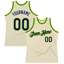 Load image into Gallery viewer, Custom Cream Navy-Neon Green Authentic Throwback Basketball Jersey