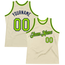 Load image into Gallery viewer, Custom Cream Neon Green-Navy Authentic Throwback Basketball Jersey