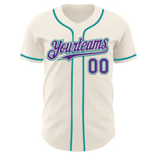 Load image into Gallery viewer, Custom Cream Purple-Teal Authentic Baseball Jersey