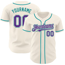 Load image into Gallery viewer, Custom Cream Purple-Teal Authentic Baseball Jersey
