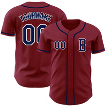 Load image into Gallery viewer, Custom Crimson Navy-White Authentic Baseball Jersey