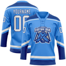 Load image into Gallery viewer, Custom Powder Blue White-Royal Hockey Lace Neck Jersey