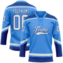 Load image into Gallery viewer, Custom Powder Blue White-Royal Hockey Lace Neck Jersey