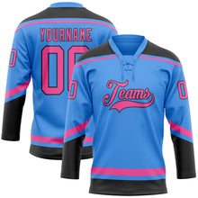 Load image into Gallery viewer, Custom Powder Blue Pink-Black Hockey Lace Neck Jersey